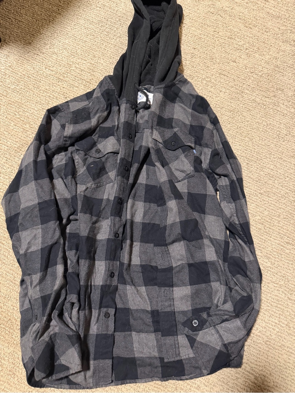 Hurley Black & Gray Plaid Hooded Shirt Jacket